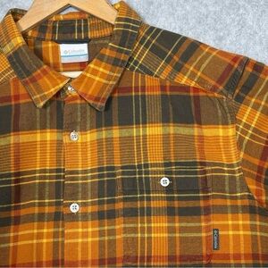 Columbia Cornell Woods Long Sleeve Button-Up Flannel Shirt-Orange/Gray-Men 2XLT